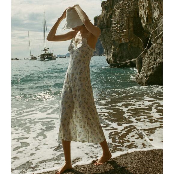 Doen Sandia Floral Ruffle Silk Blend Twill Midi Dress, New, Size 4 - Picture 10 of 13